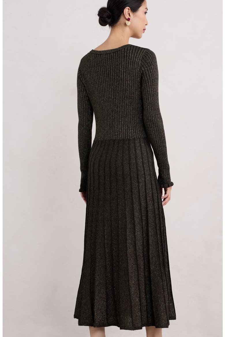 Metallic Long Sleeve Cotton Blend Sweater Dress, Alternate, color, ONYX/ GOLD