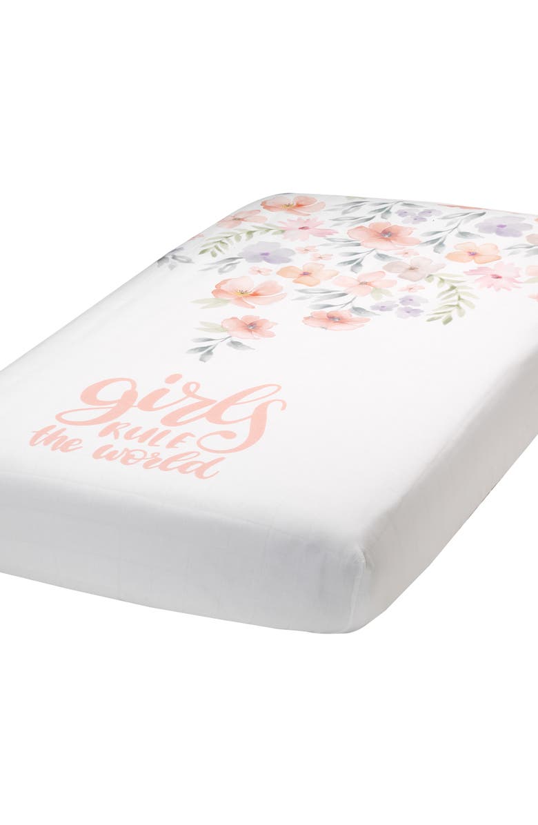 Lambs & Ivy Girls Rule the World Floral 4-Piece Baby Crib Bedding Set, Alternate, color, Pink
