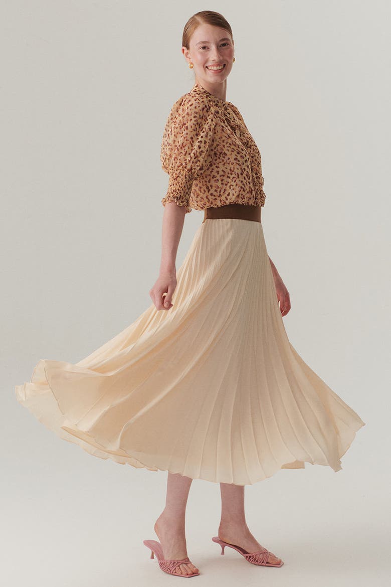 Diana Pleated Midi Skirt, Alternate, color, Ecru