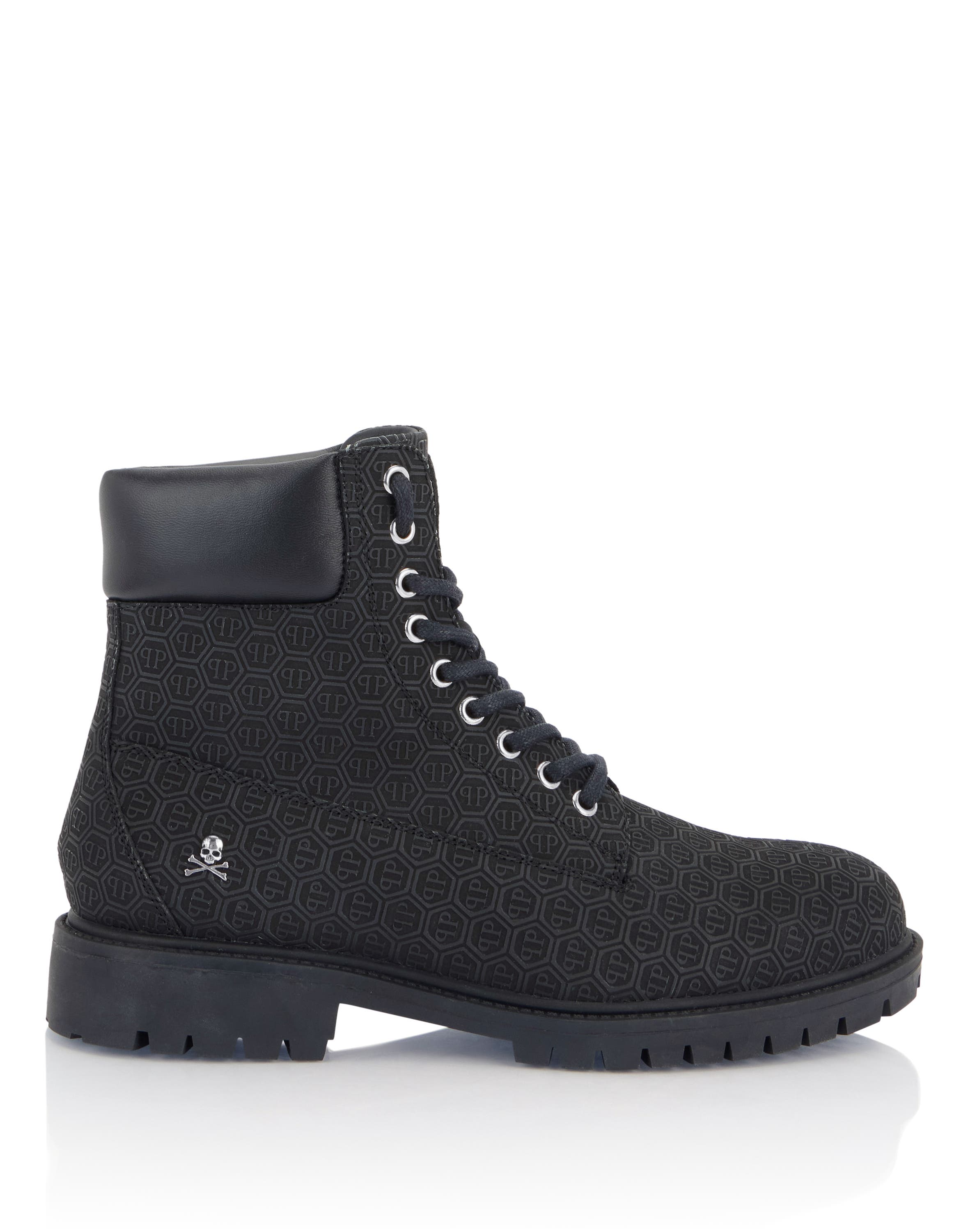 Nubuck Leather Mid Boots Monogram Men, Alternate, color, black/black