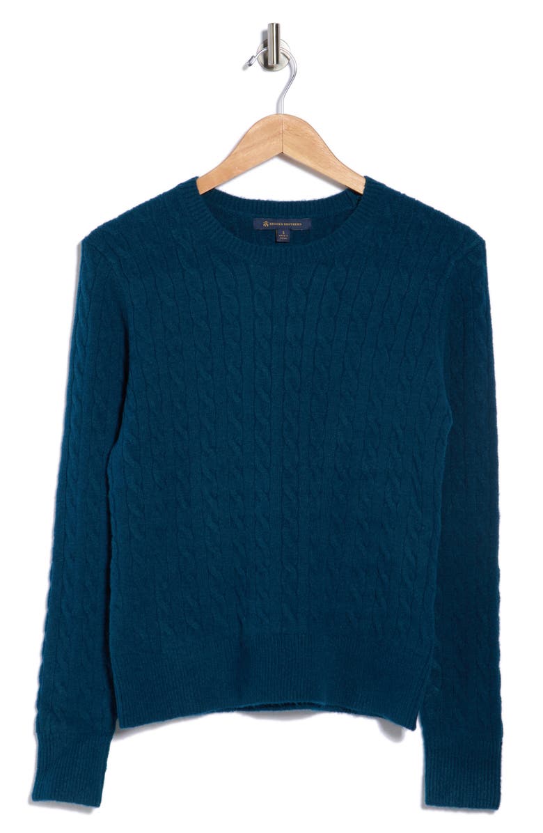 Brooks Brothers Cable Knit Crewneck Sweater, Alternate, color, Deep Teal