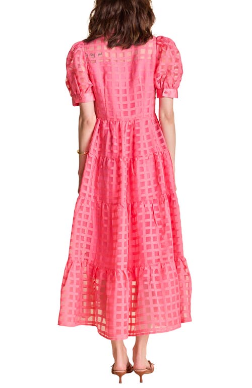 ENGLISH FACTORY ENGLISH FACTORY GRID PATTERN TIERED MIDI SHIRTDRESS 