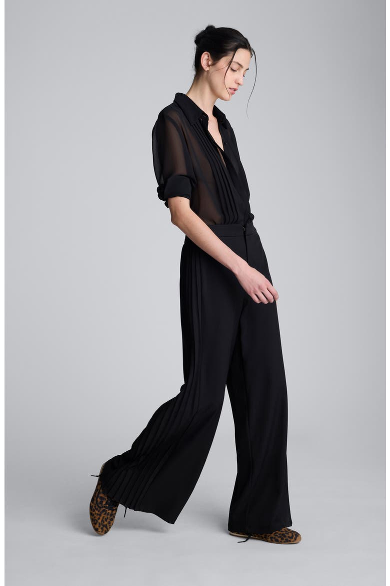 Wide Leg Side Pleat Pants, Alternate, color, BLACK