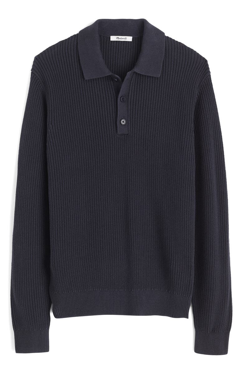 Madewell Shaker Stitch Cotton Polo Sweater, Alternate, color, Obsidian Blue