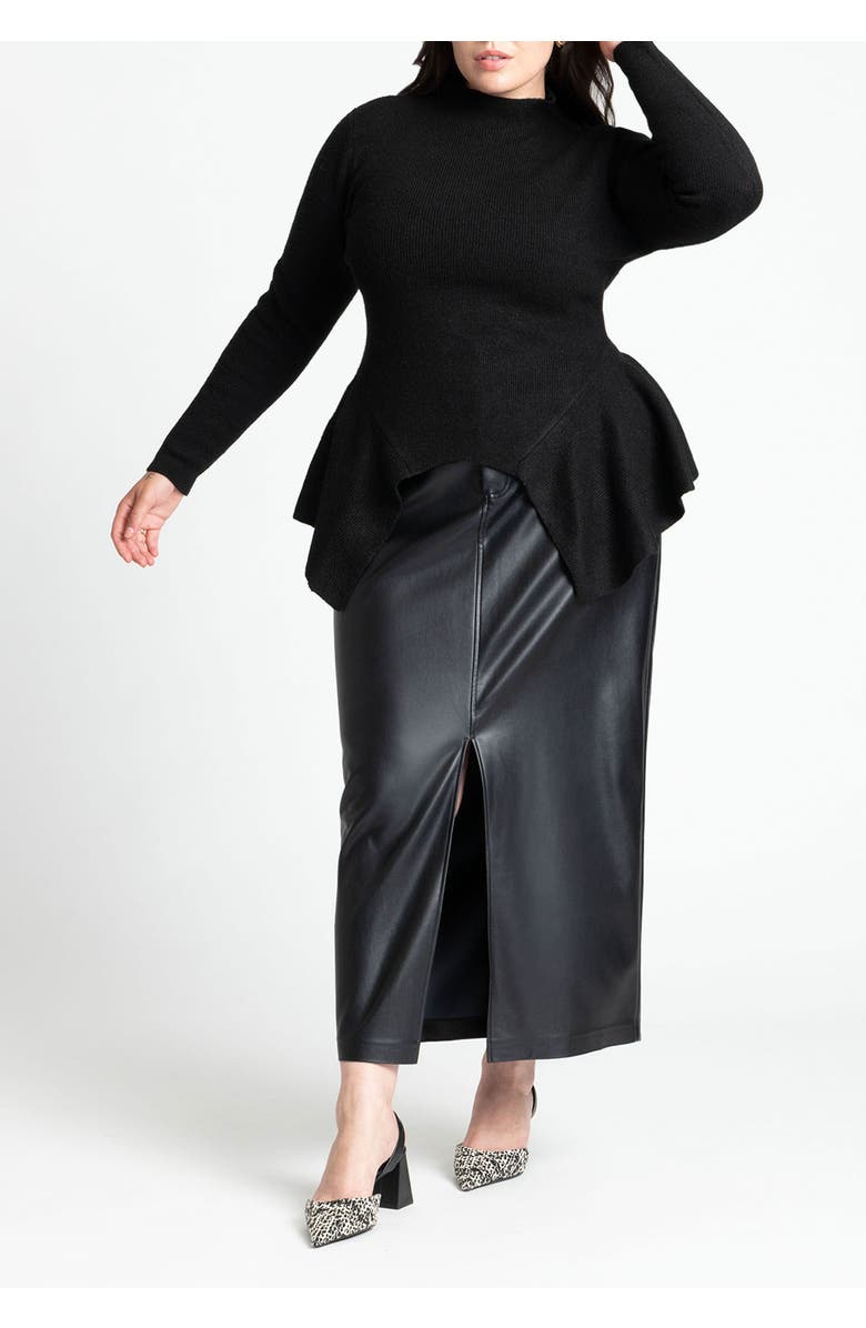 ELOQUII Peplum Sweater, Alternate, color, Black Onyx