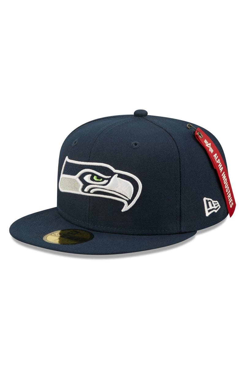 New Era x Alpha Industries Men's New Era x Alpha Industries College Navy Seattle Seahawks Alpha 59FIFTY Fitted Hat, Alternate, color,