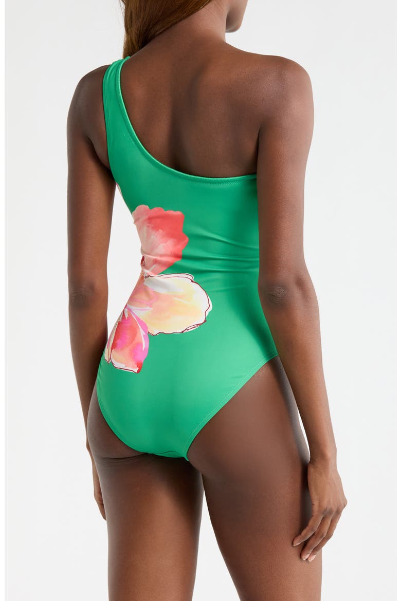 Placement Print One-Shoulder One-Piece Swimsuit, Alternate, color, GREEN TRELLIS