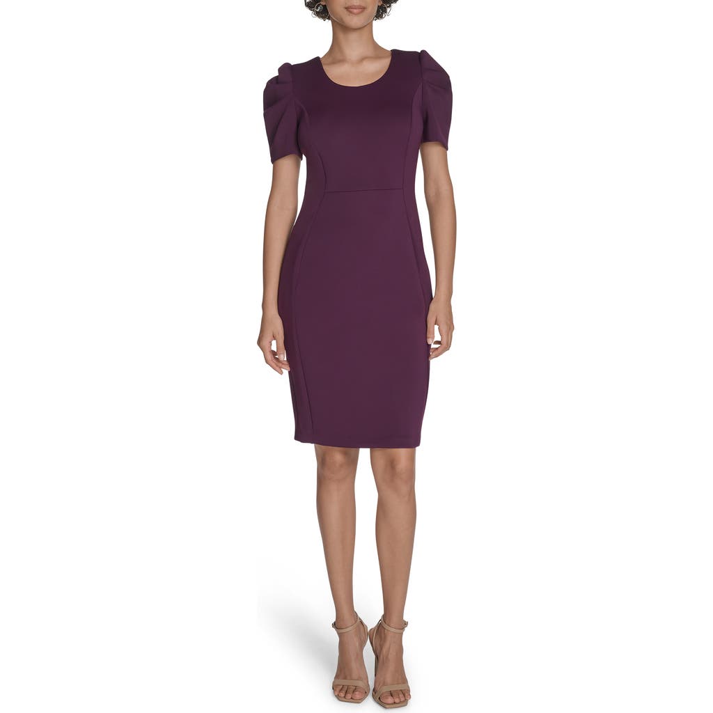 Calvin Klein Puff Sleeve Scuba Sheath Dress In Purple