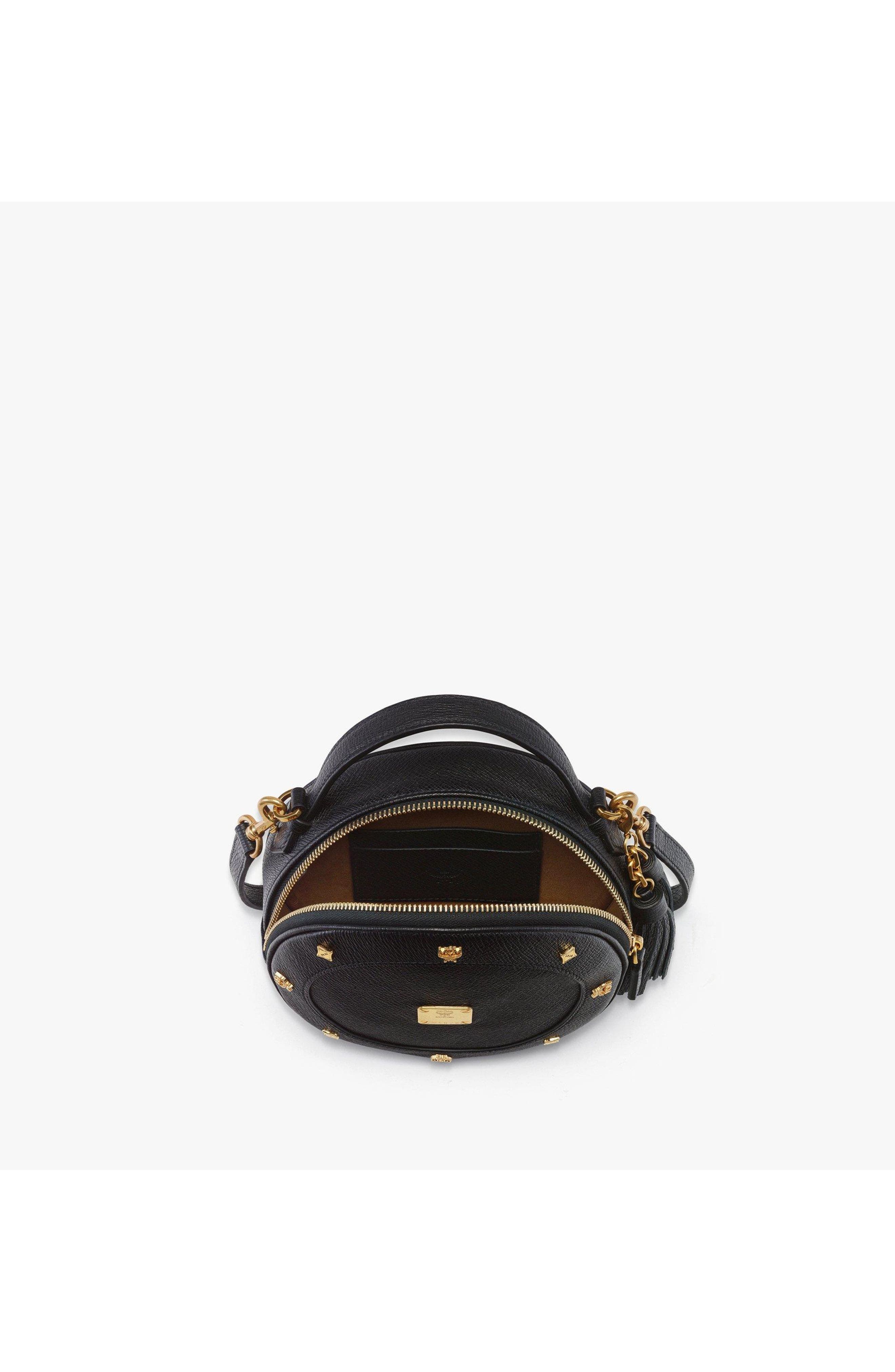 Small Pina Tambourine Bag in Studded Calfskin, Alternate, color, Black