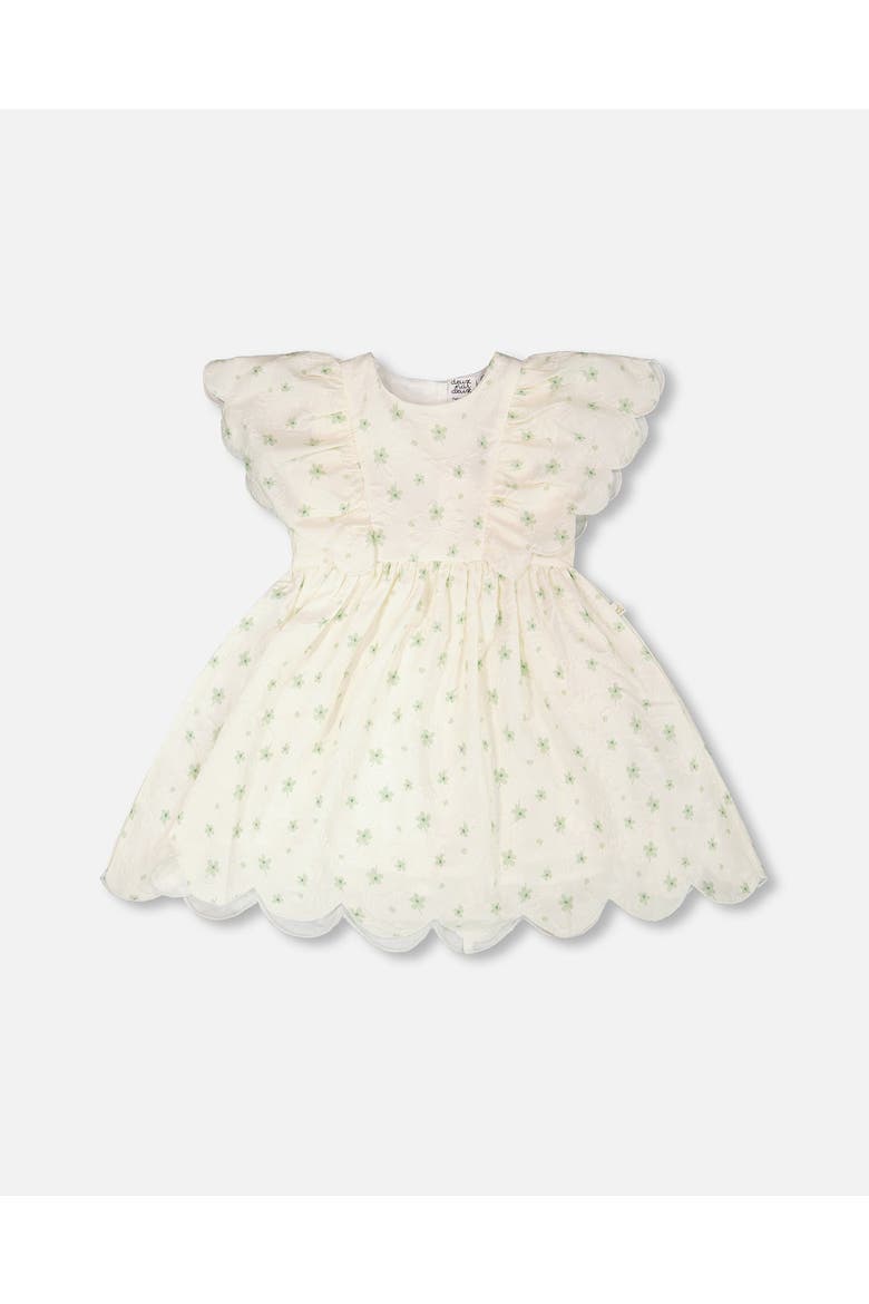 Jacquard Short Sleeve Flowers Dress, Main, color, White Printed Flowers