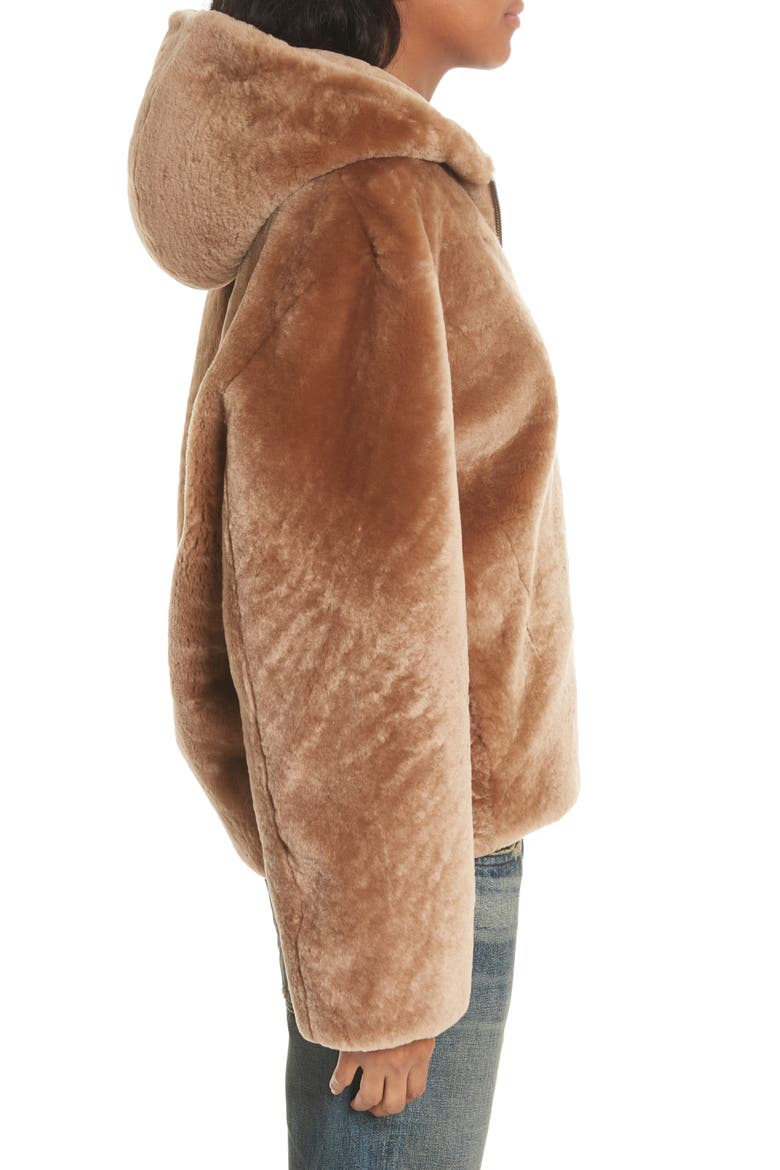 Genuine Shearling Hoodie, Alternate, color, CAMEL