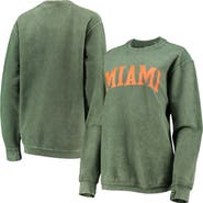 PRESSBOX Women's Pressbox Green Miami Hurricanes Comfy Cord Vintage Wash Basic Arch Pullover Sweatshirt