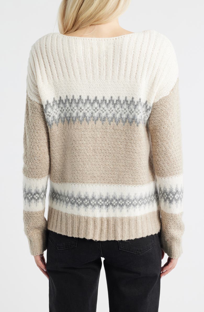 Lucky Brand Fair Isle Boat Neck Sweater, Alternate, color, Oat Milk