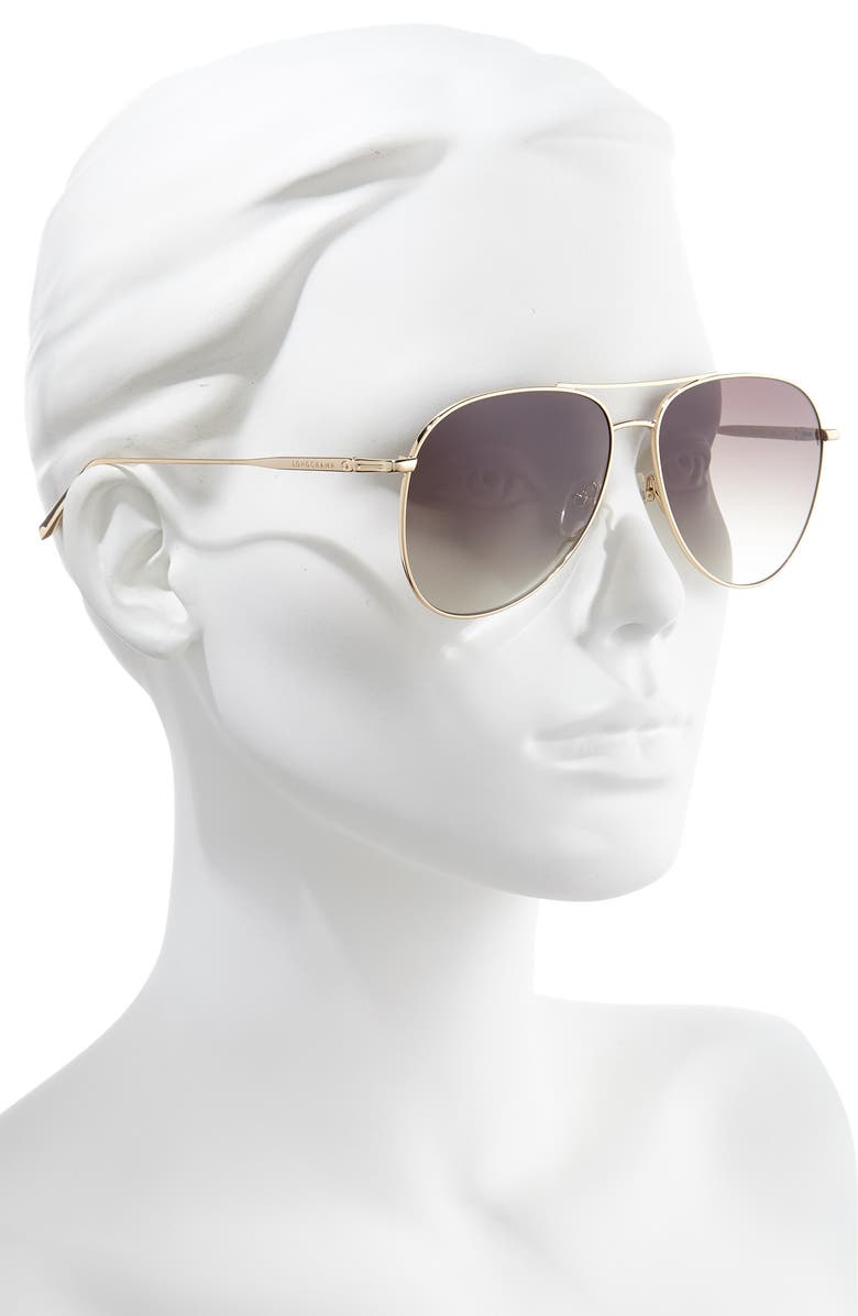 Longchamp Classic 59mm Gradient Aviator Sunglasses, Alternate, color, Gold/ Khaki Gradient