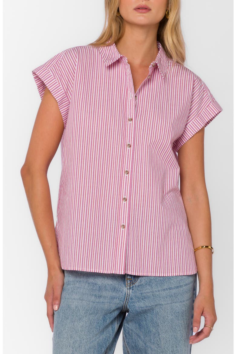 Ilene Cotton Button-Up Shirt, Main, color, COSMIC PINK STRIPE