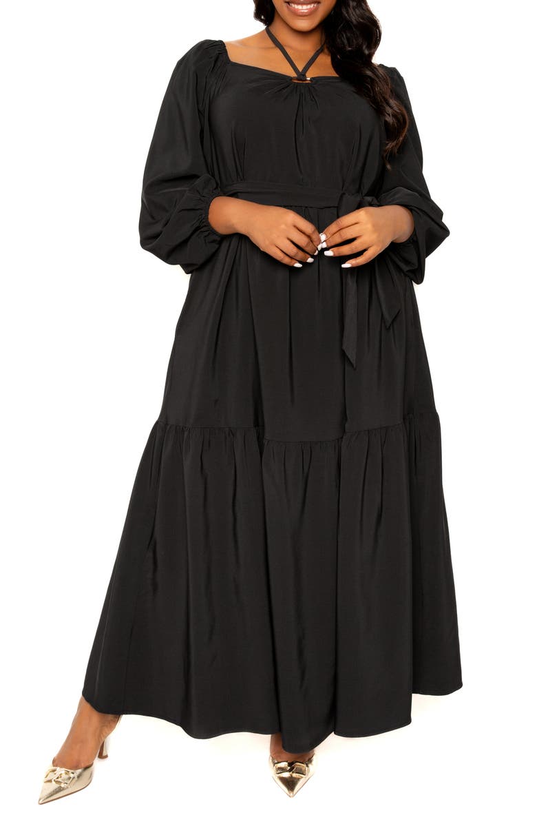 BUXOM COUTURE O-Ring Long Sleeve Tiered Maxi Dress, Alternate, color, 