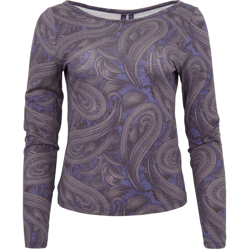 Lords Of Harlech Carly Merino Long Sleeve Boatneck Shirt In Blue
