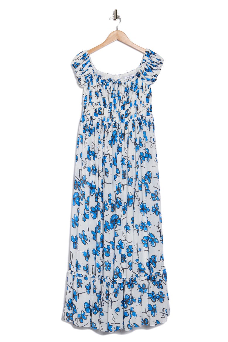 Floral Cap Sleeve Maxi Dress, Alternate, color, BLUE FLORAL