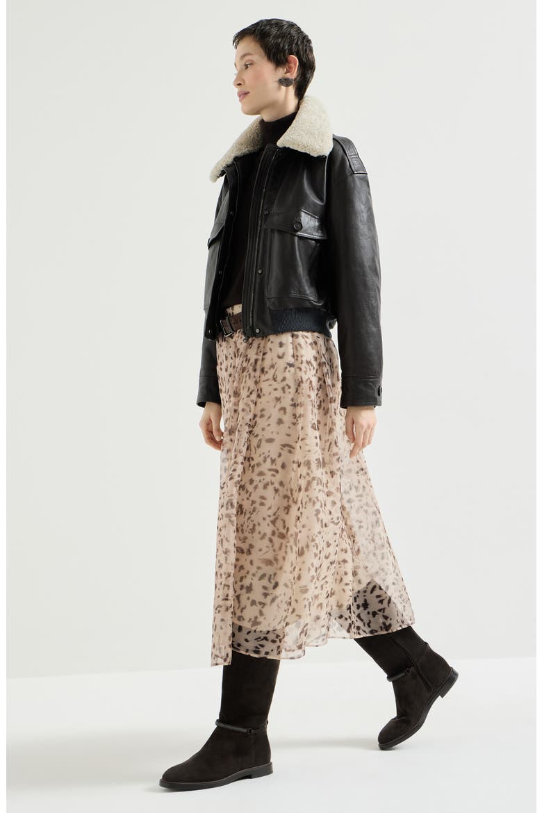 Lynx print silk organza pleated skirt, Alternate, color, Multicoloured