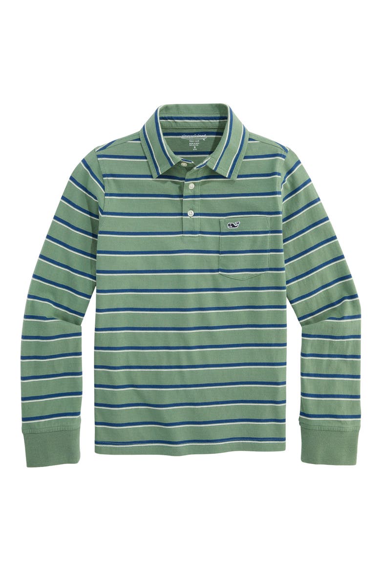 Kids' Surf Stripe Long Sleeve Polo, Main, color, M487 OLIVE