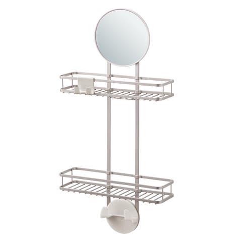 Self-Adhesive Shower Caddy with Mirror & Hooks - Satin