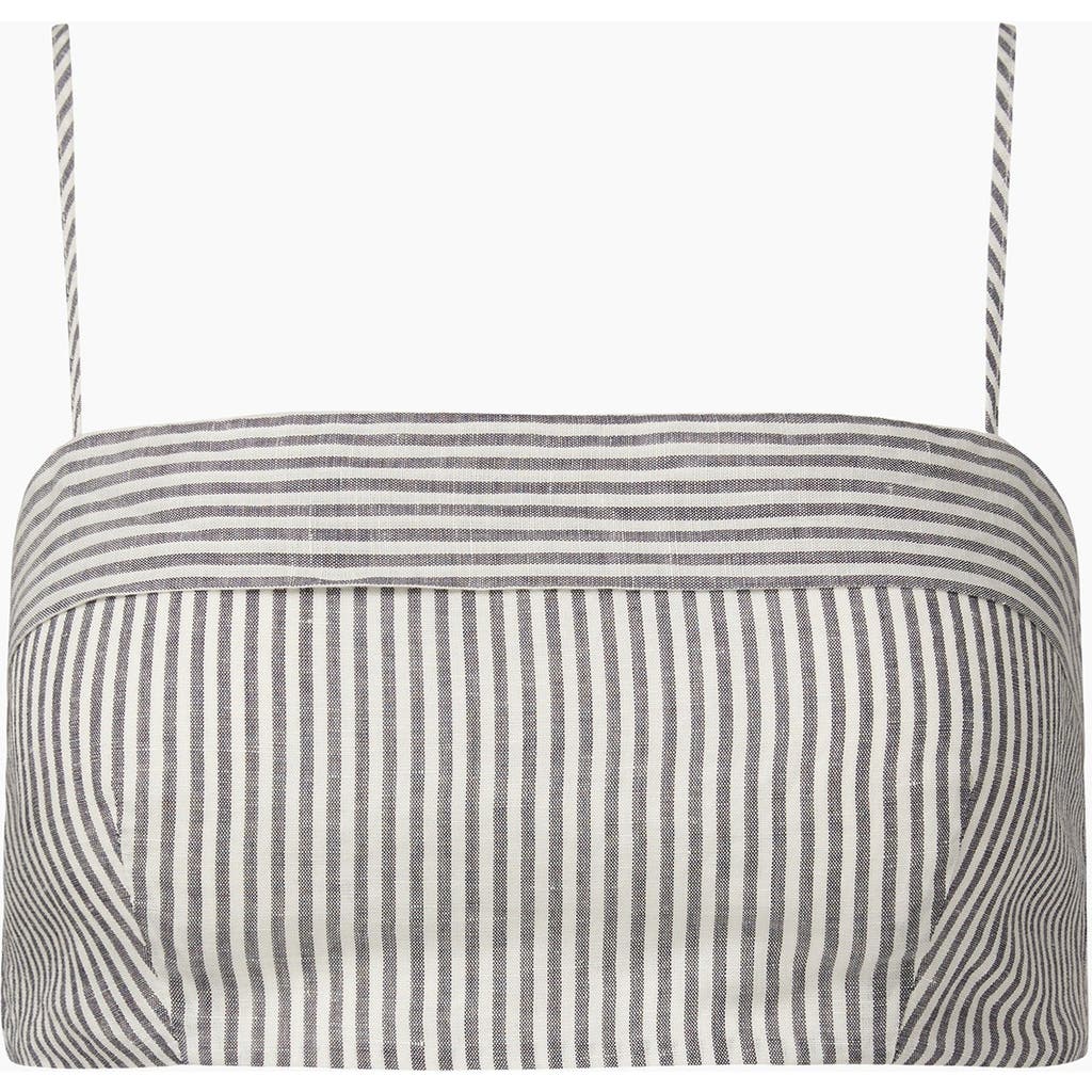 Onia Air Linen Cropped Top In Deep Navy/white