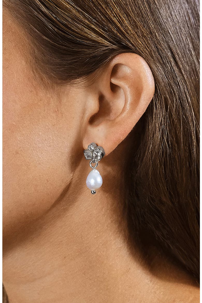 Penny Cubic Zirconia Cluster & Freshwater Pearl Drop Earrings, Alternate, color, SILVER