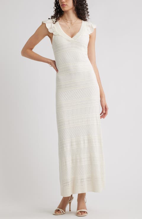 Pointelle Flutter Maxi Sweater Dress