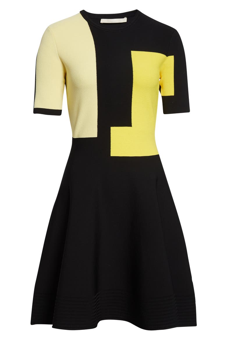 Collage Colorblock Jacquard Knit Fit & Flare Minidress, Alternate, color, BLACK