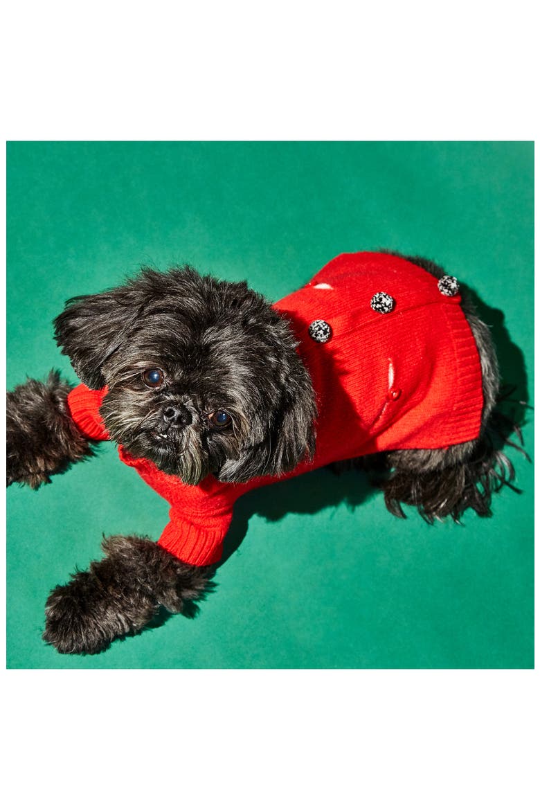Pompom Dog Cardigan, Alternate, color, RED