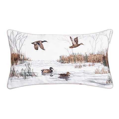 Mallard Birds In the Marsh Limited Edition Embroidered Throw Pillow, 14" x 26"