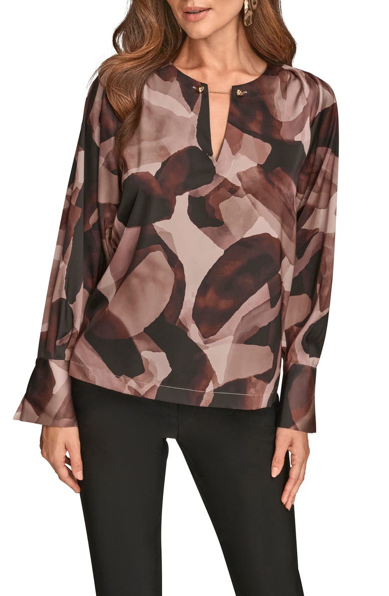 Donna Karan New York Abstract Print Chain Detail Long Sleeve Top, Main, color, Nolita Multi