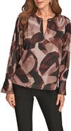 Donna Karan New York Abstract Print Chain Detail Long Sleeve Top