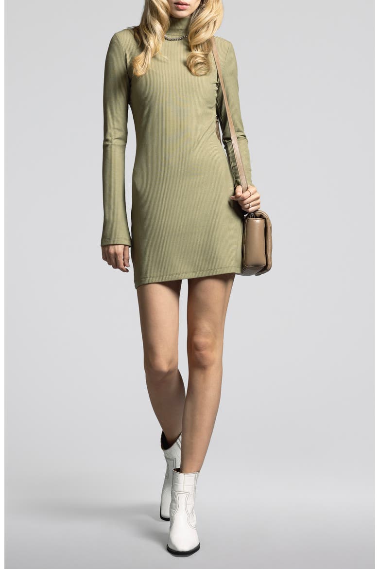 Penelope Turtleneck Long Sleeve Rib Minidress, Main, color, BONSAI