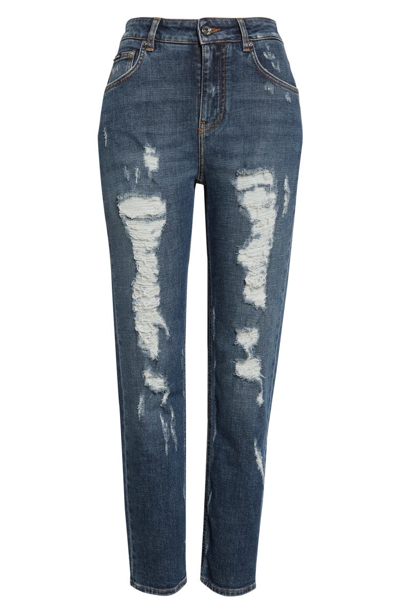 Dolce&Gabbana Destroyed High Waist Ankle Straight Leg Jeans, Alternate, color, 