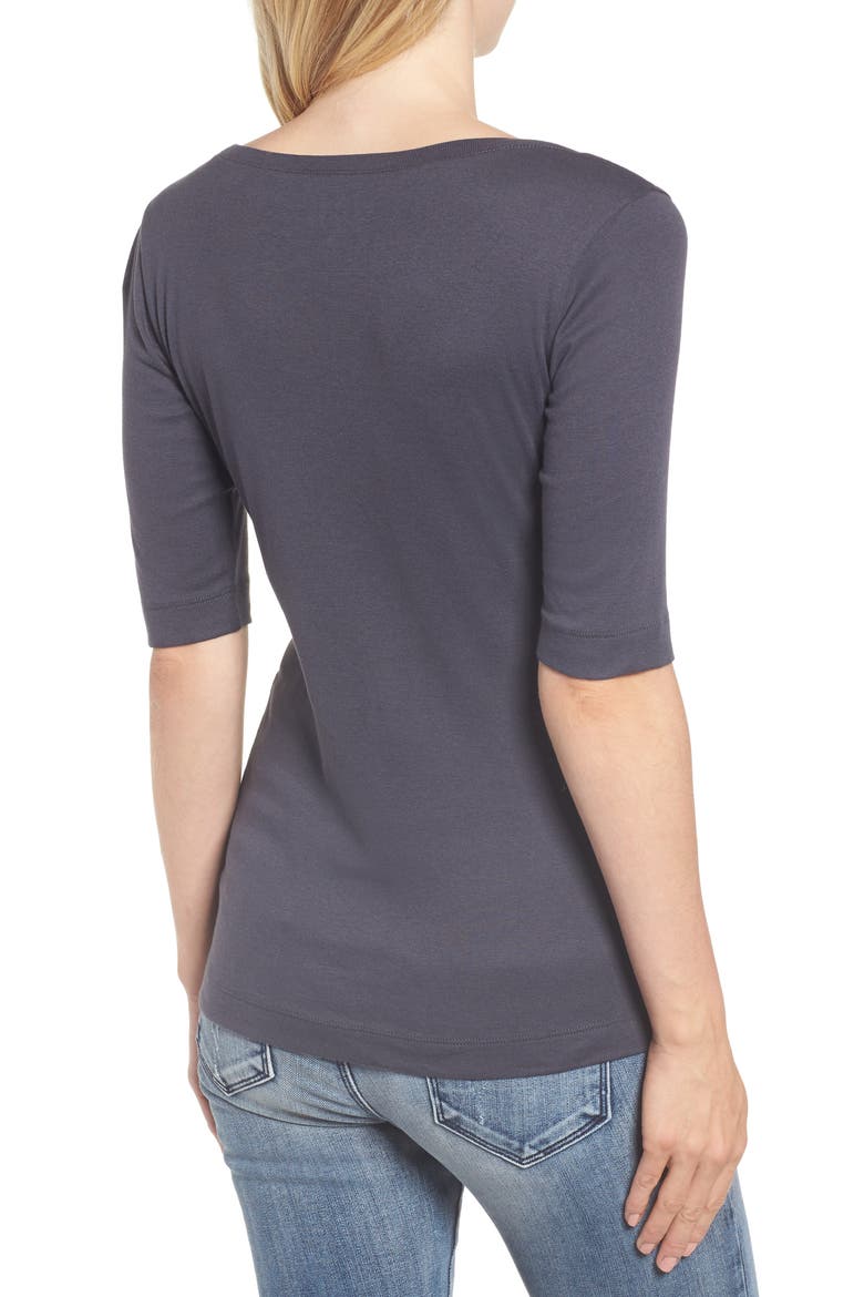 Ballet Neck Cotton & Modal Knit Elbow Sleeve Tee, Alternate, color, GREY EBONY