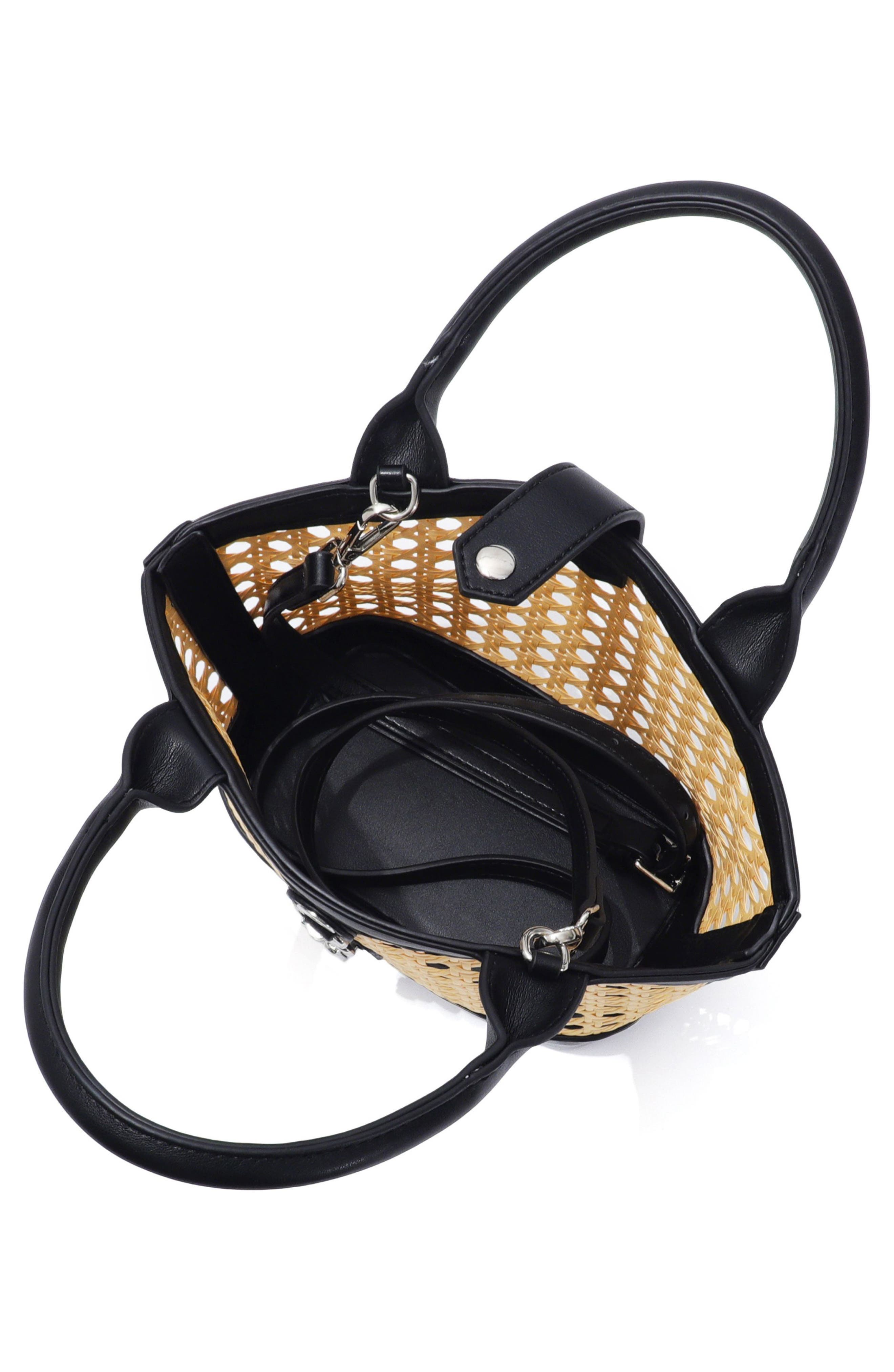 Kane Rattan Shoulder Bag, Alternate, color, BLACK/ TAN