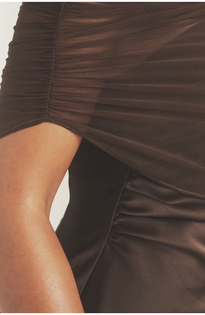 Six Stories Bardot Detail Satin Midaxi Dress, Alternate, color, 