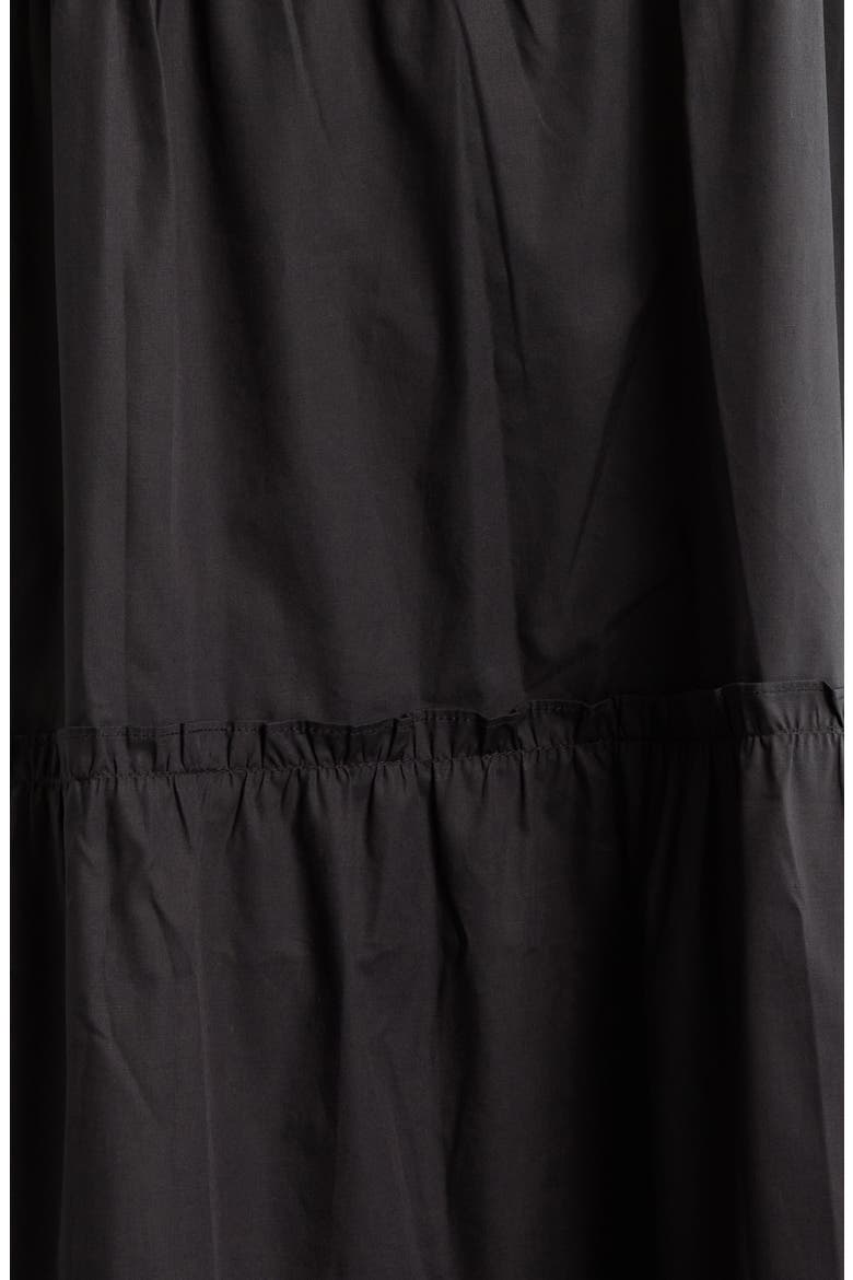Noelle Split Neck Tiered Cotton Dress, Alternate, color, BLACK