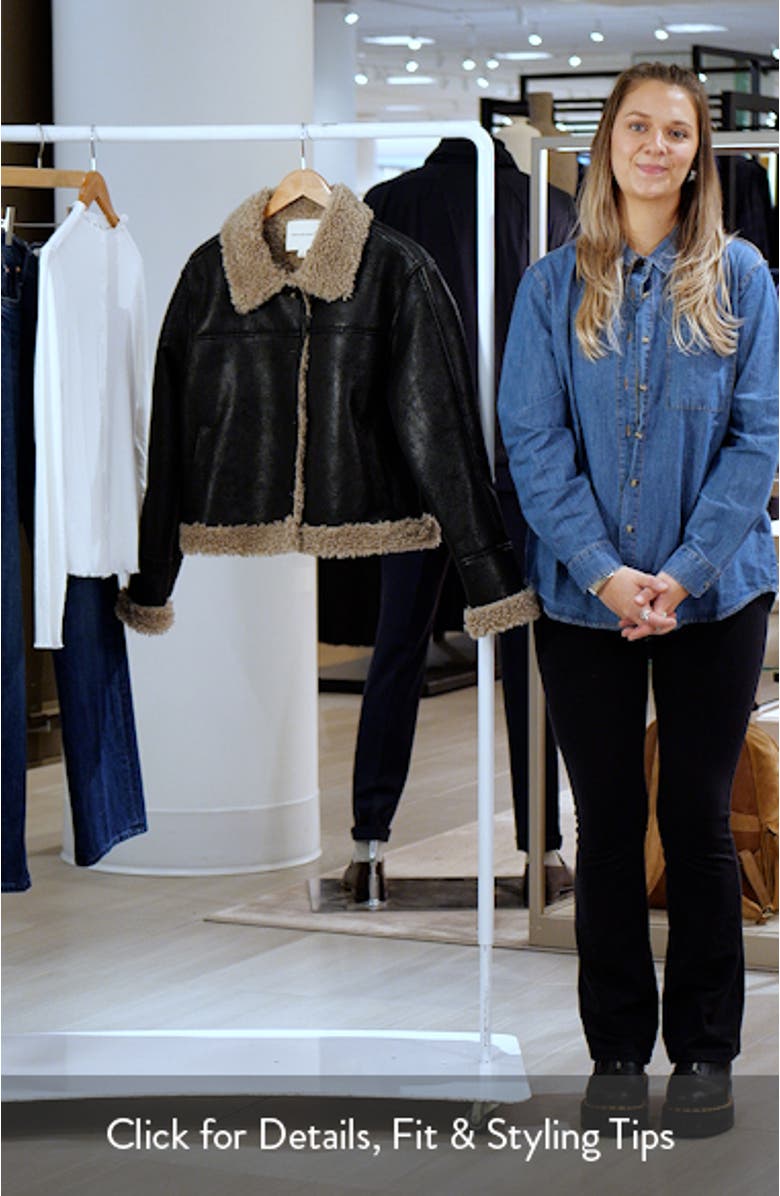 Faux Shearling Trim Faux Leather Jacket, sales video thumbnail