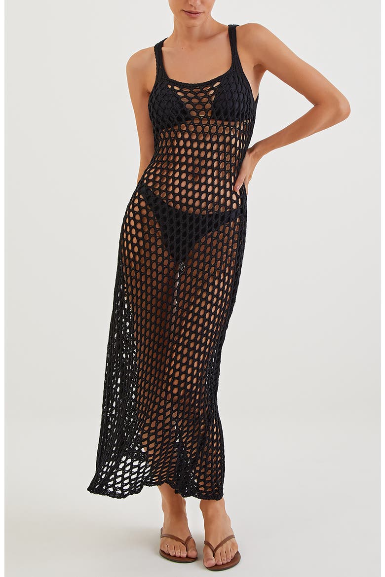 Nicole Crochet Cover-Up Midi Dress, Main, color, BLACK
