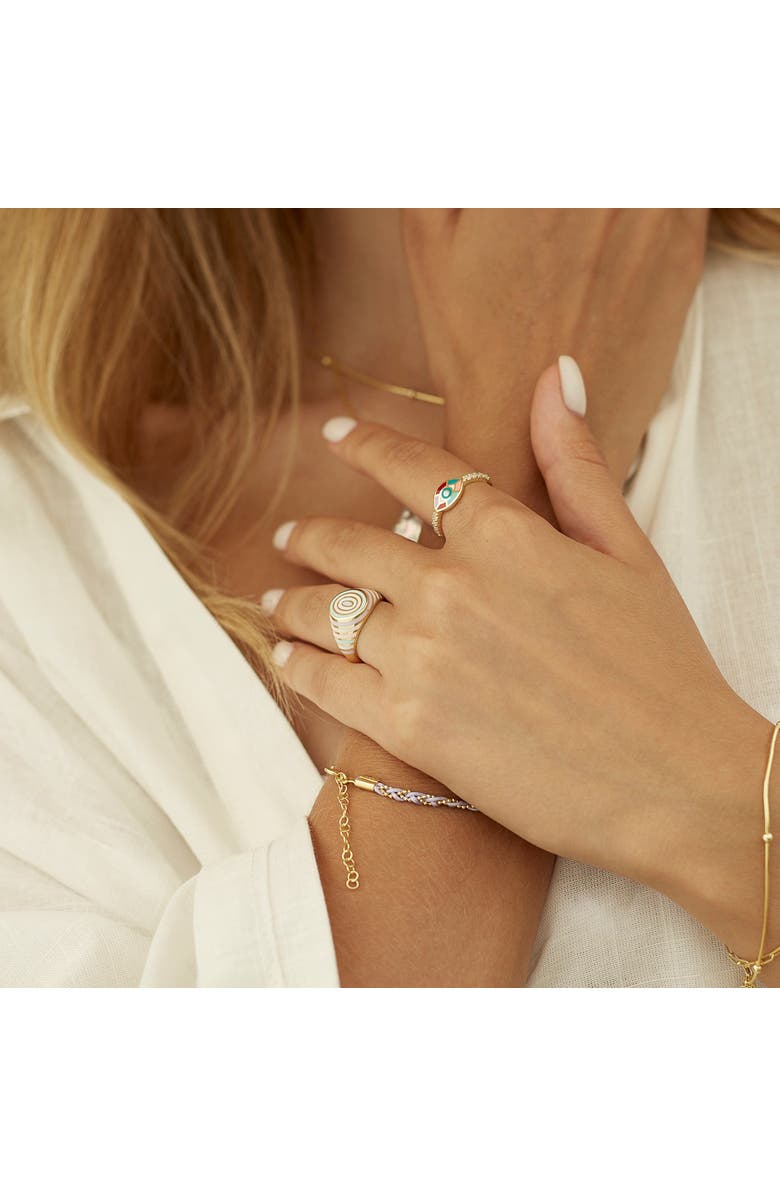 Spero London Adjustable Multi Pastel Color Enamel Sterling Silver Signet Ring, Alternate, color, Gold