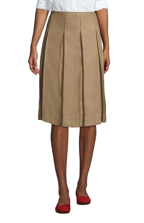School Uniform  Solid Box Pleat Skirt Below the Knee