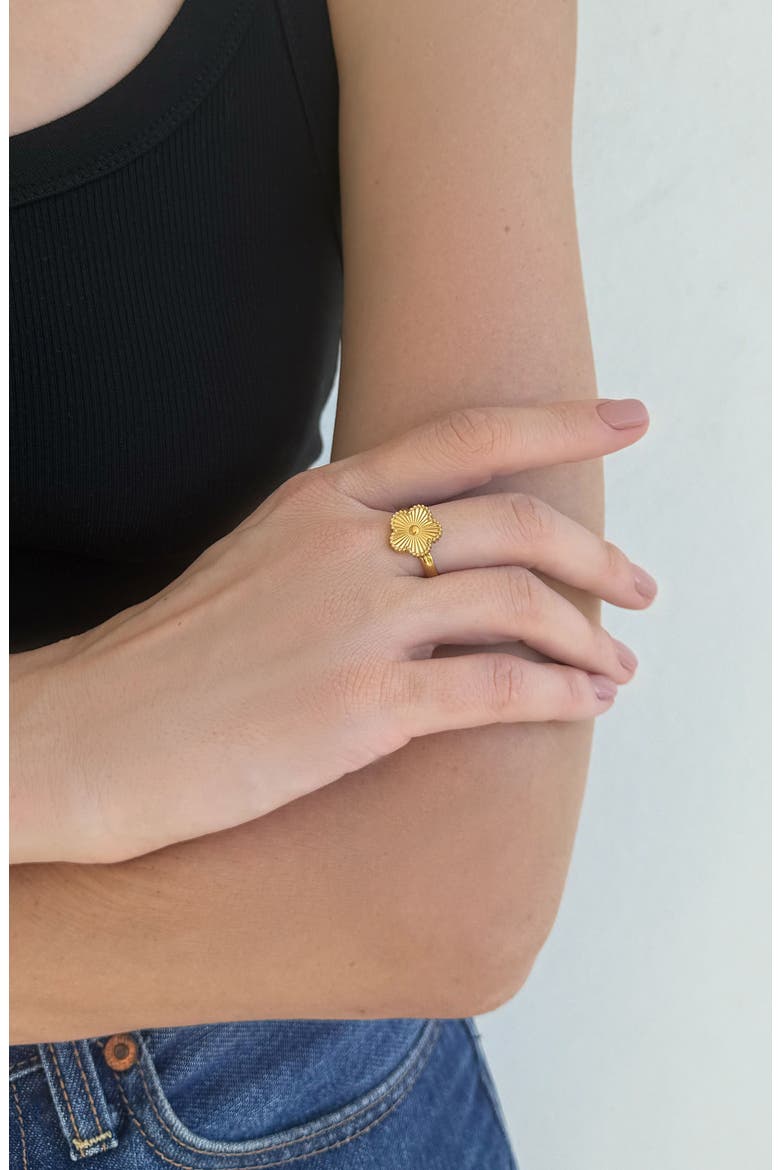 18K Gold Plated Flower Adjustable Band Ring, Alternate, color, GOLD