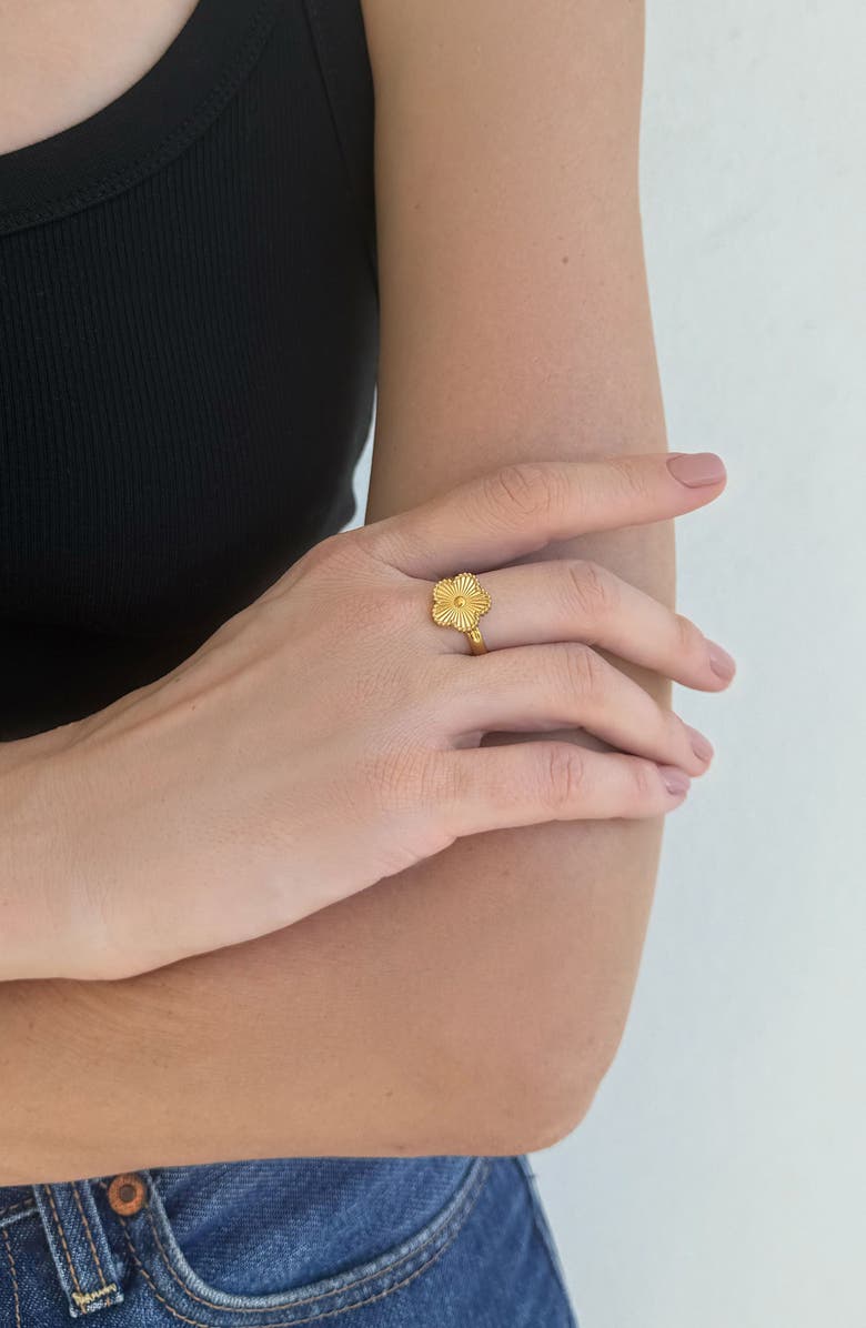 Adornia 18K Gold Plated Flower Adjustable Band Ring, Alternate, color, Gold