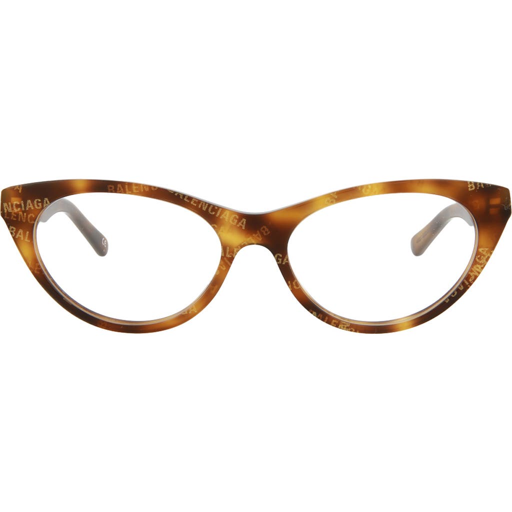 Balenciaga 52mm Cat Eye Optical Frames In Havana Transparent