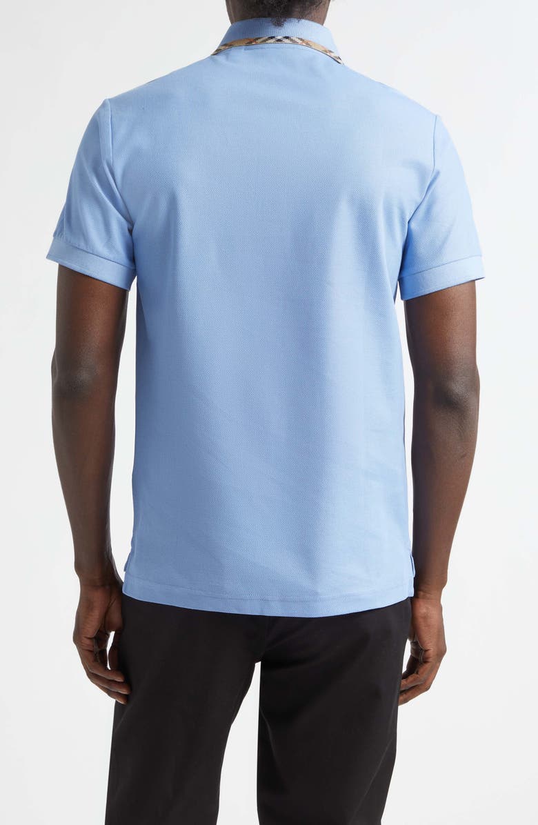 Burberry Eddie Check Trim Cotton Piqué Polo, Alternate, color, Cornflower Blue