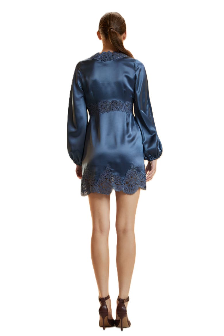 Satin Lace Mini Dress, Alternate, color, Denim Blue