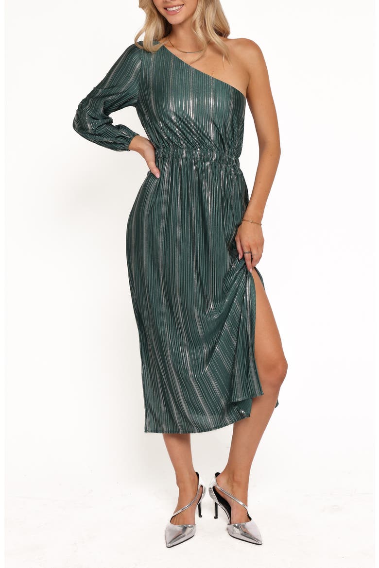 Pontee One Shoulder Pleated Maxi Dress, Main, color, GREEN