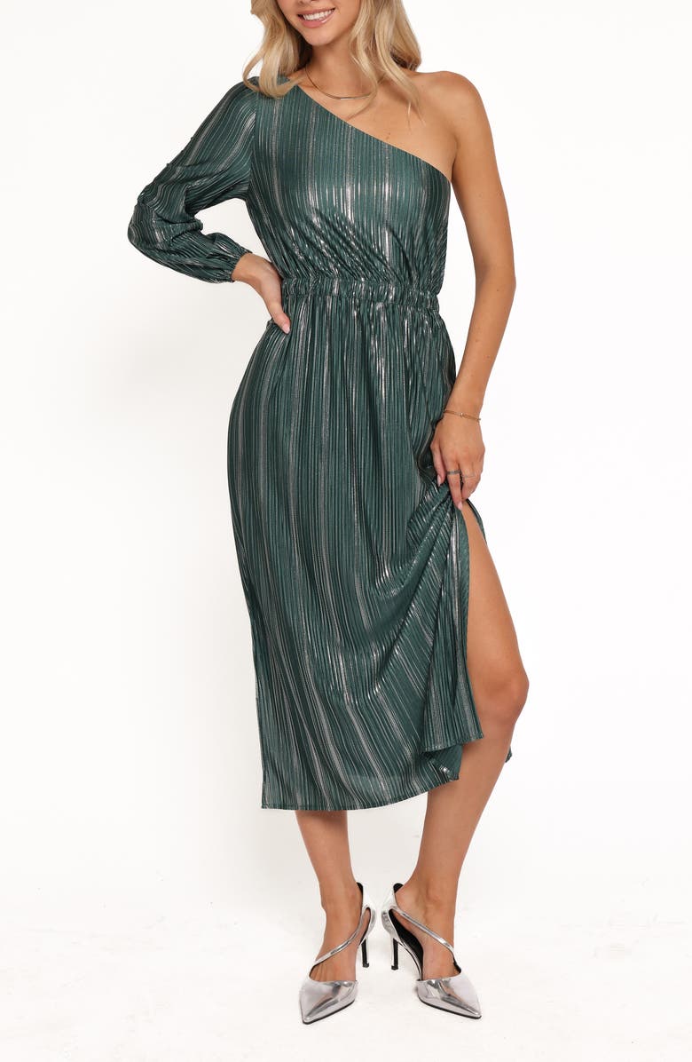 Petal & Pup Pontee One Shoulder Pleated Maxi Dress, Main, color, Green